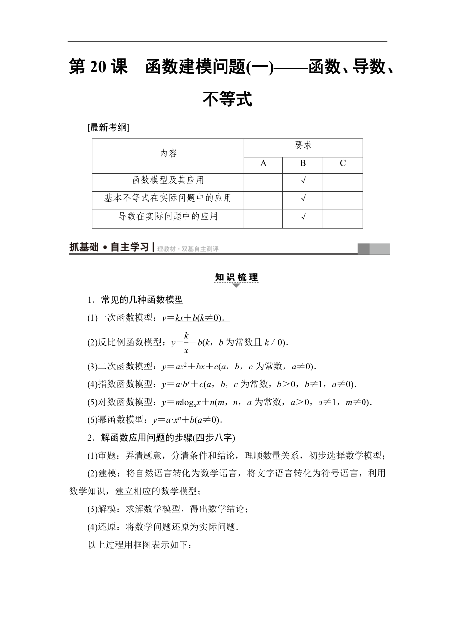 高考數(shù)學(xué)復(fù)習(xí) 17-18版 第4章 第20課 函數(shù)建模問題(一)——函數(shù)、導(dǎo)數(shù)、不等式.ppt_第1頁(yè)