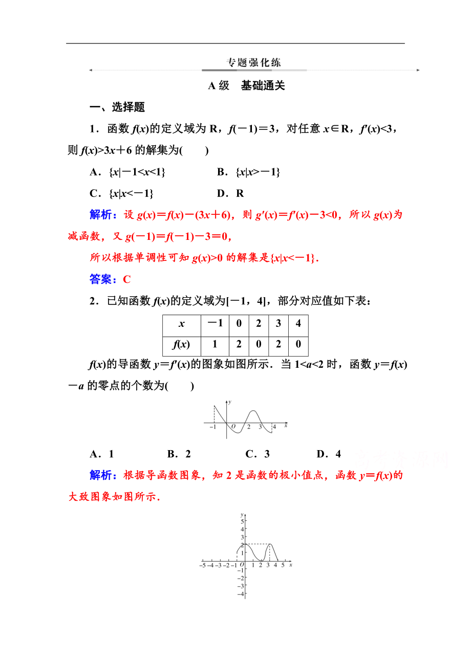 數(shù)學(xué)文高考二輪專題復(fù)習(xí)與測試：第二部分 專題六第4講 導(dǎo)數(shù)的綜合應(yīng)用 Word版含解析_第1頁