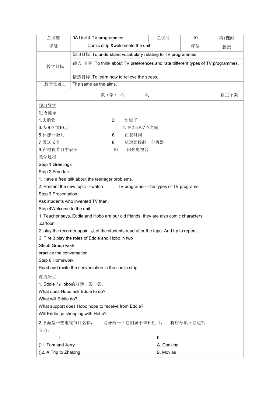 江蘇省東臺(tái)市南沈灶鎮(zhèn)中學(xué)九年級(jí)英語(yǔ)上冊(cè)《Unit4TVprogrammes》Comicstri_第1頁(yè)