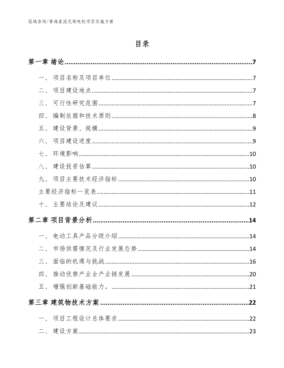 青海直流无刷电机项目实施方案（参考模板）_第1页