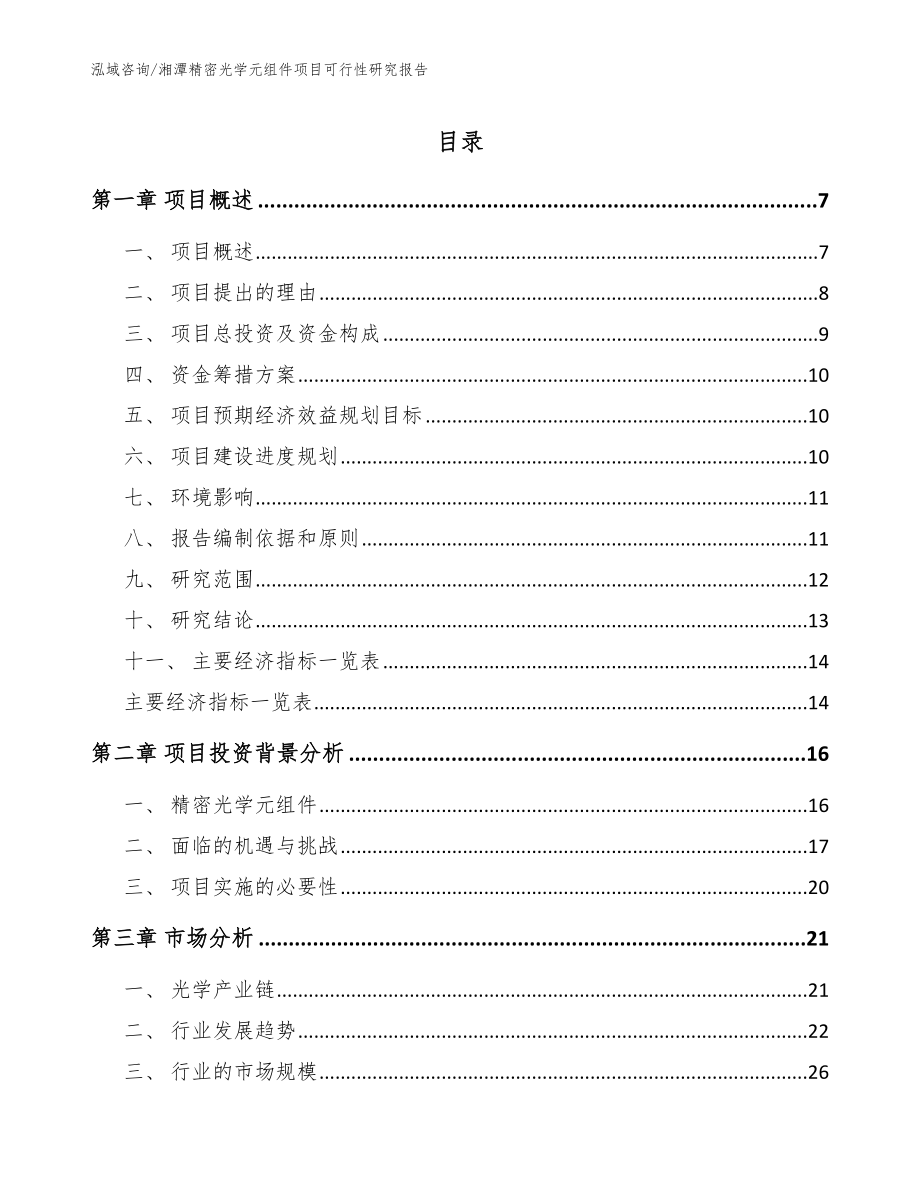 湘潭精密光学元组件项目可行性研究报告【模板】_第1页