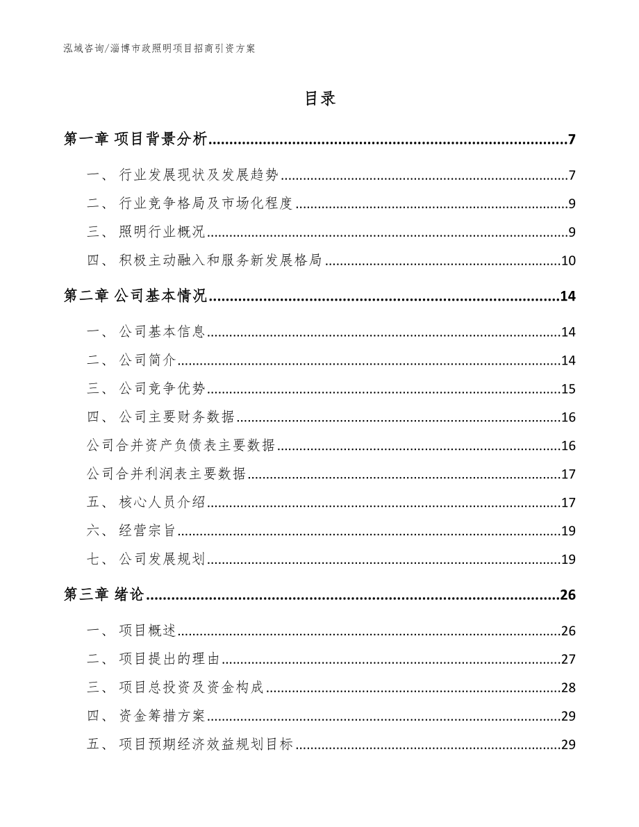 淄博市政照明项目招商引资方案模板_第1页