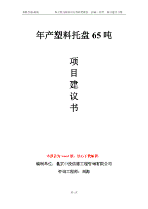 年產(chǎn)塑料托盤65噸項目建議書寫作模板-代寫