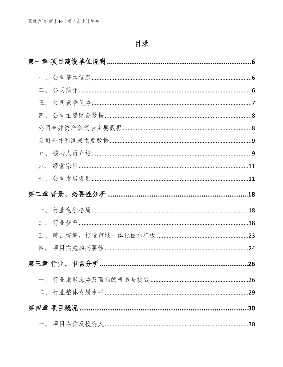 丽水FPC项目商业计划书【参考范文】_第1页