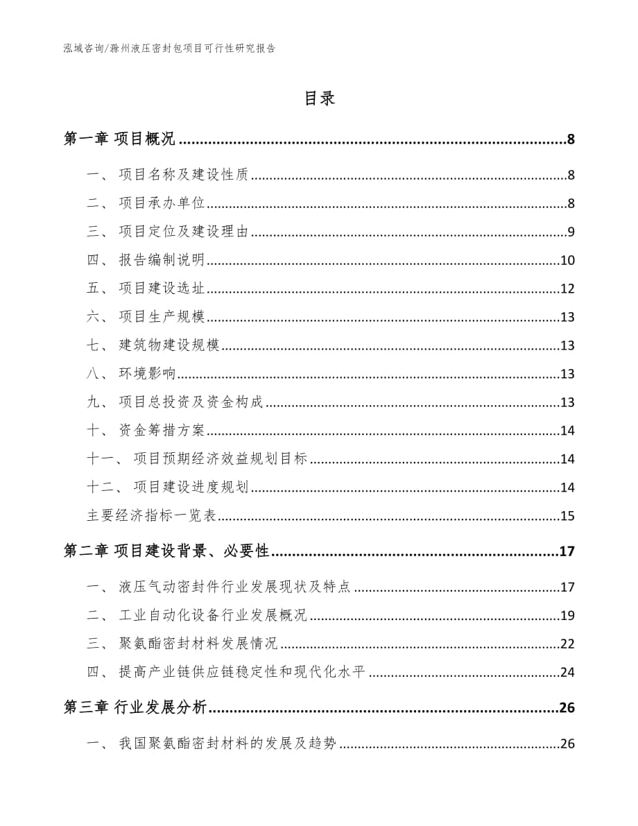 滁州液压密封包项目可行性研究报告（范文）_第1页