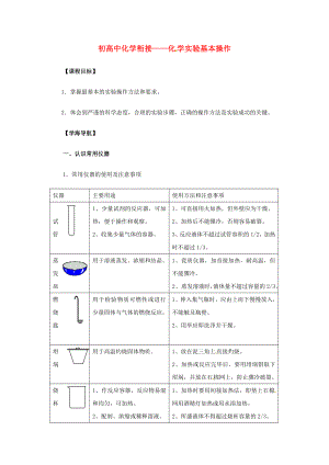 初中化學(xué) 初高中銜接專題知識(shí)講座 化學(xué)實(shí)驗(yàn)基本操作 新人教版