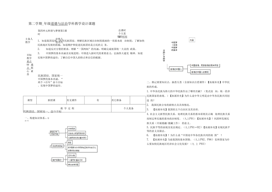 第四單元 和諧與夢(mèng)想 復(fù)習(xí)教案- 部編版道德與法治九年級(jí)上冊(cè).docx_第1頁