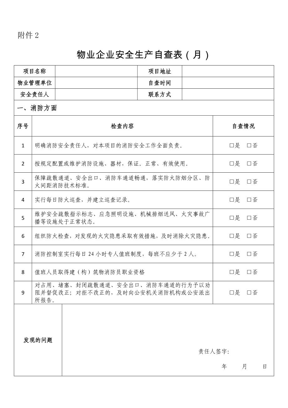 物业企业安全生产自查表_第1页