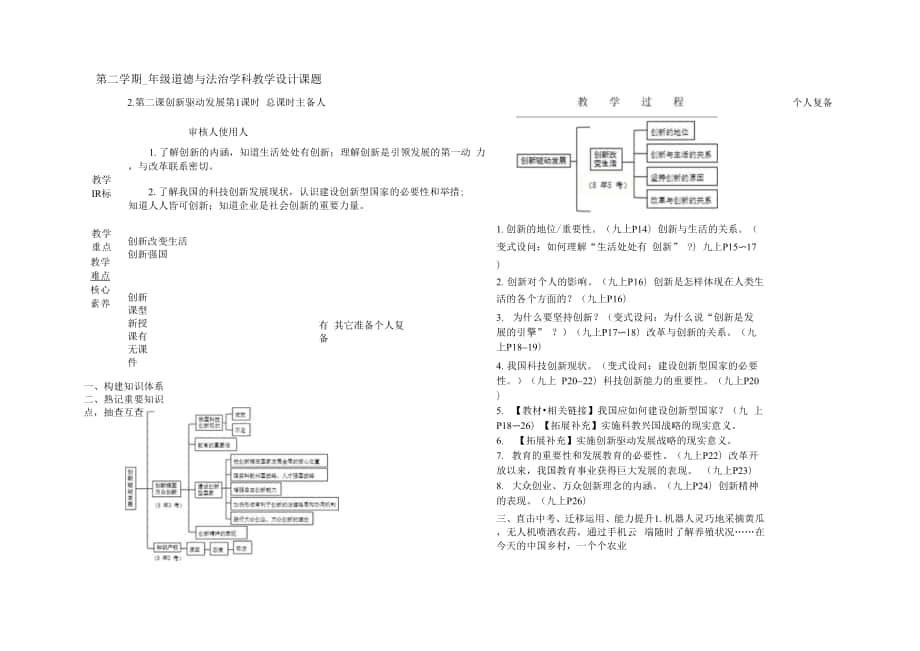 第二課 創(chuàng)新驅(qū)動(dòng)發(fā)展 復(fù)習(xí)教案- 部編版道德與法治九年級(jí)上冊(cè).docx_第1頁(yè)