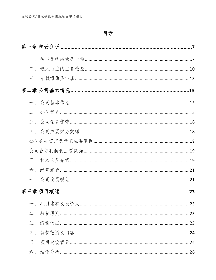 聊城摄像头模组项目申请报告_模板参考_第1页