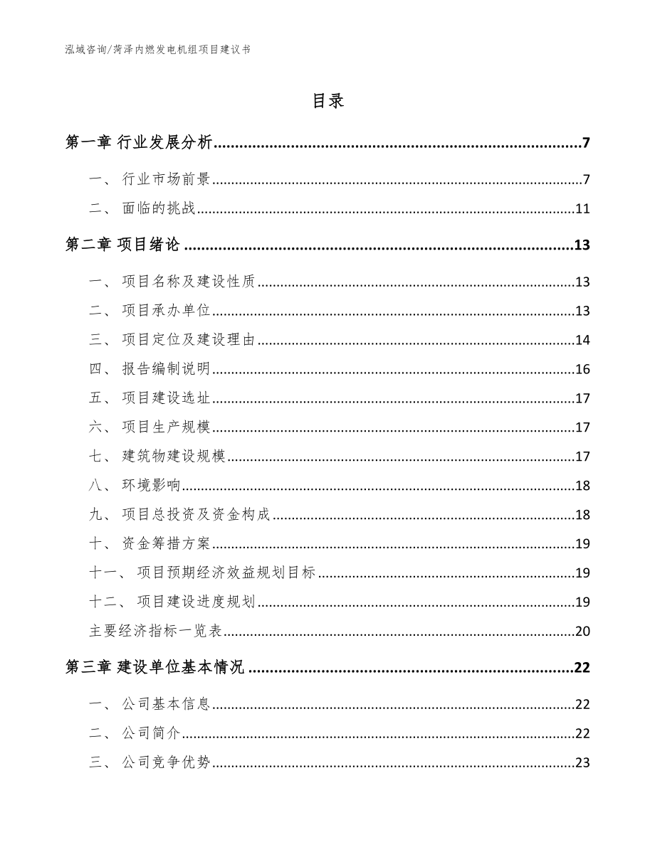菏泽内燃发电机组项目建议书（参考范文）_第1页