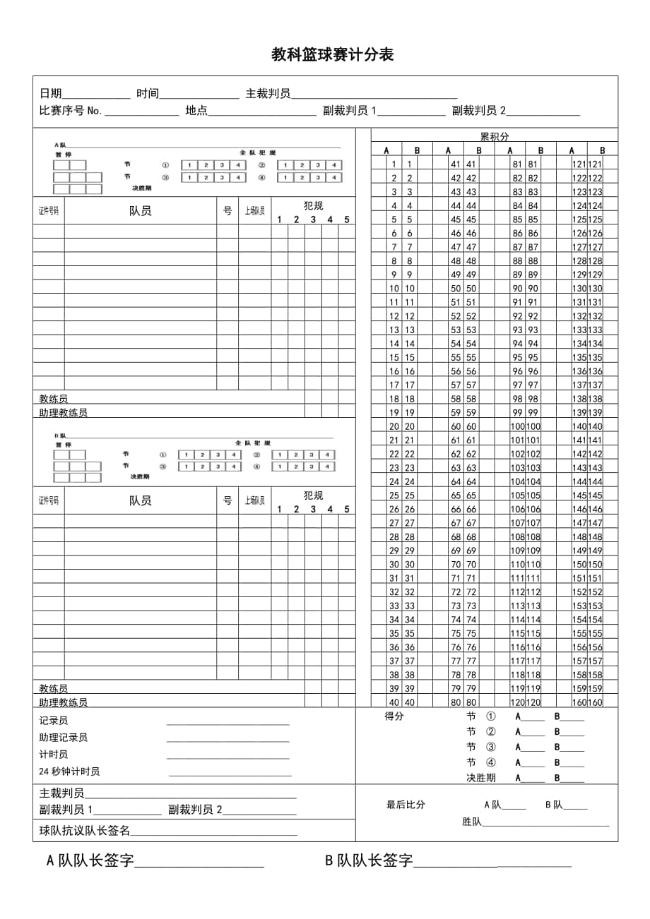 篮球赛计分表_第1页