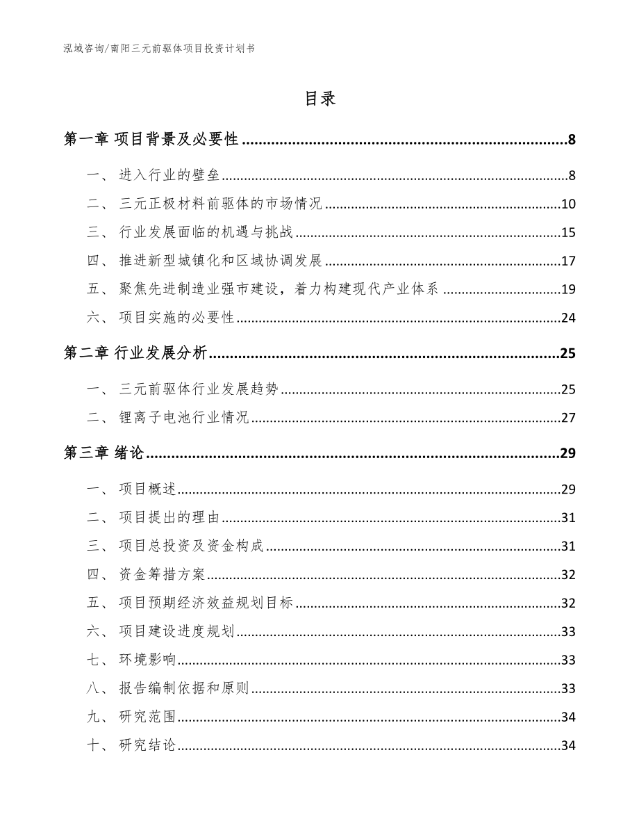 南阳三元前驱体项目投资计划书（参考范文）_第1页