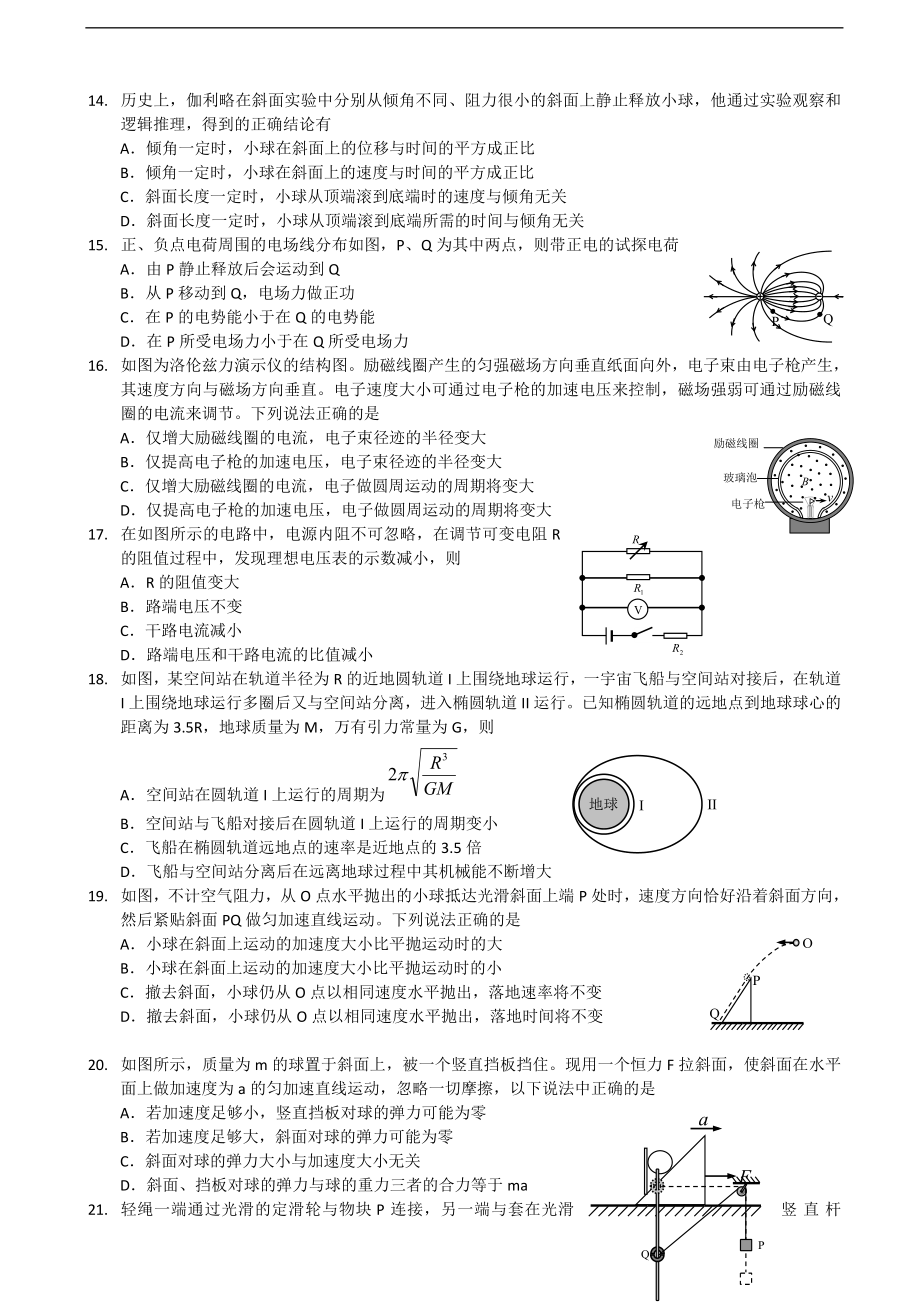 2017年廣東省深圳高級中學高三上學期第二次模擬考試 理綜物理_第1頁