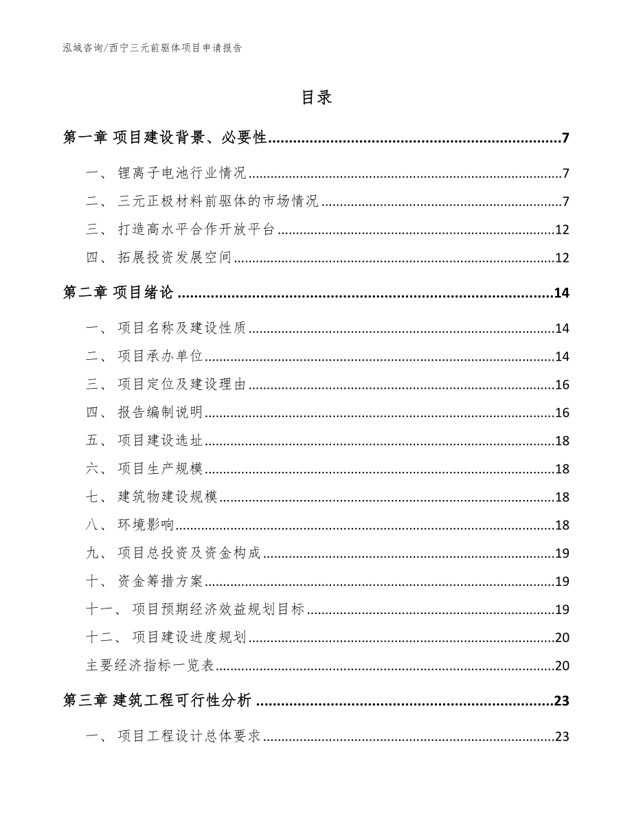 西宁三元前驱体项目申请报告范文参考_第1页