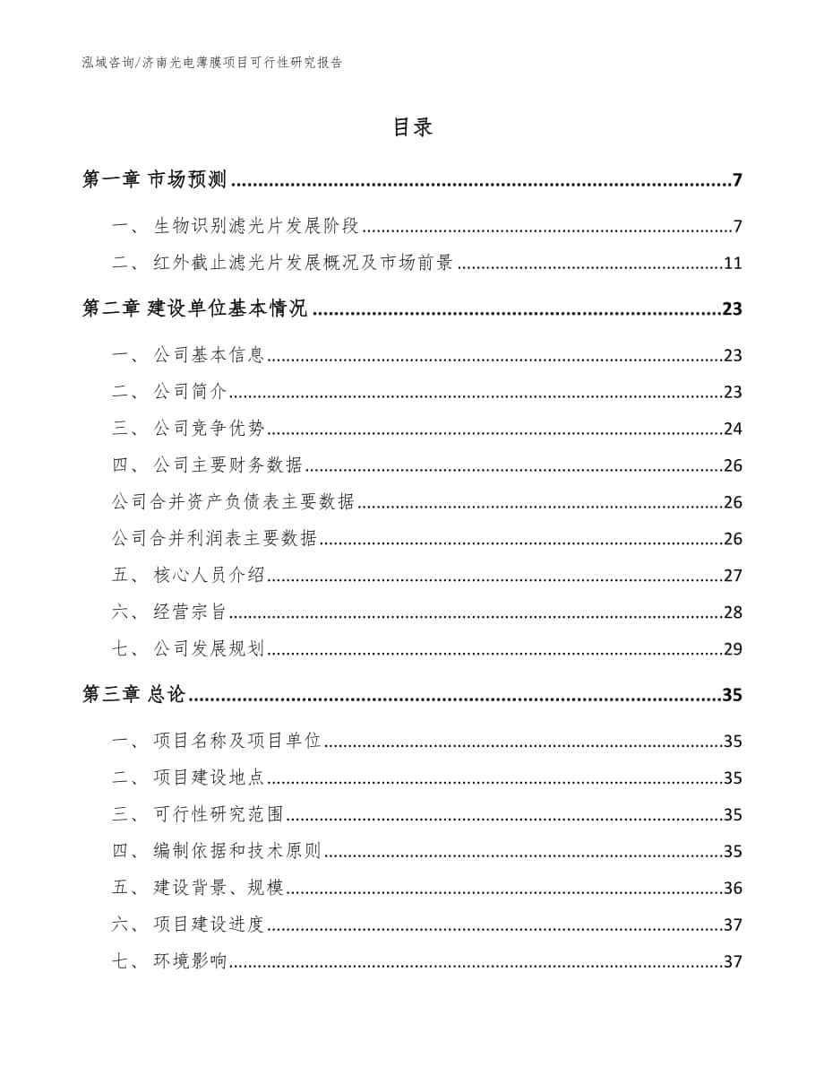 济南光电薄膜项目可行性研究报告_参考范文_第1页