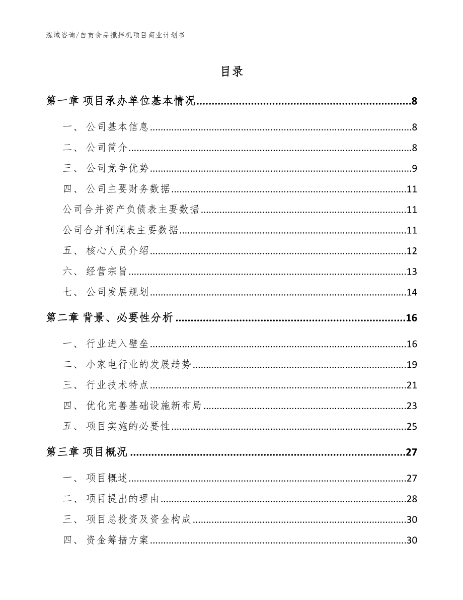 自贡食品搅拌机项目商业计划书模板参考_第1页