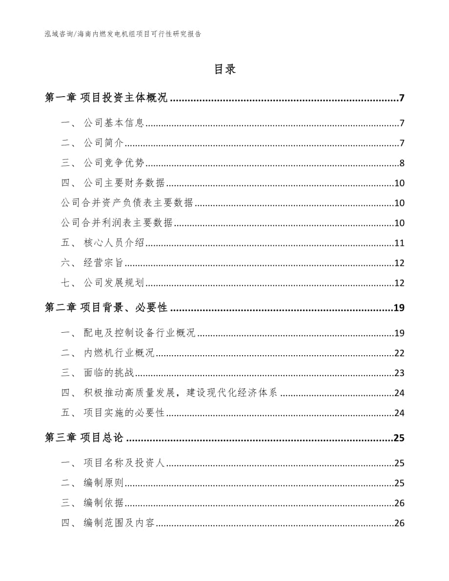 海南内燃发电机组项目可行性研究报告【参考模板】_第1页