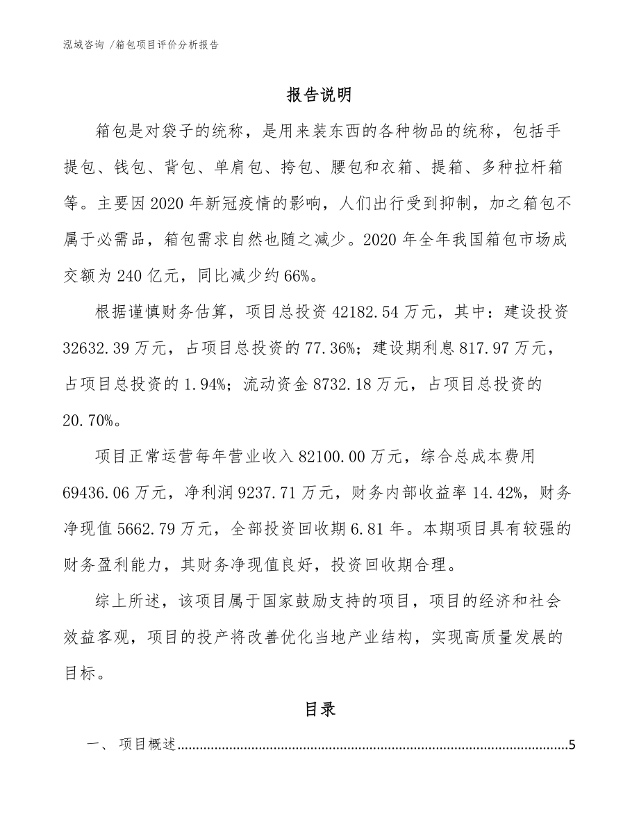 箱包项目评价分析报告（模板范文）_第1页