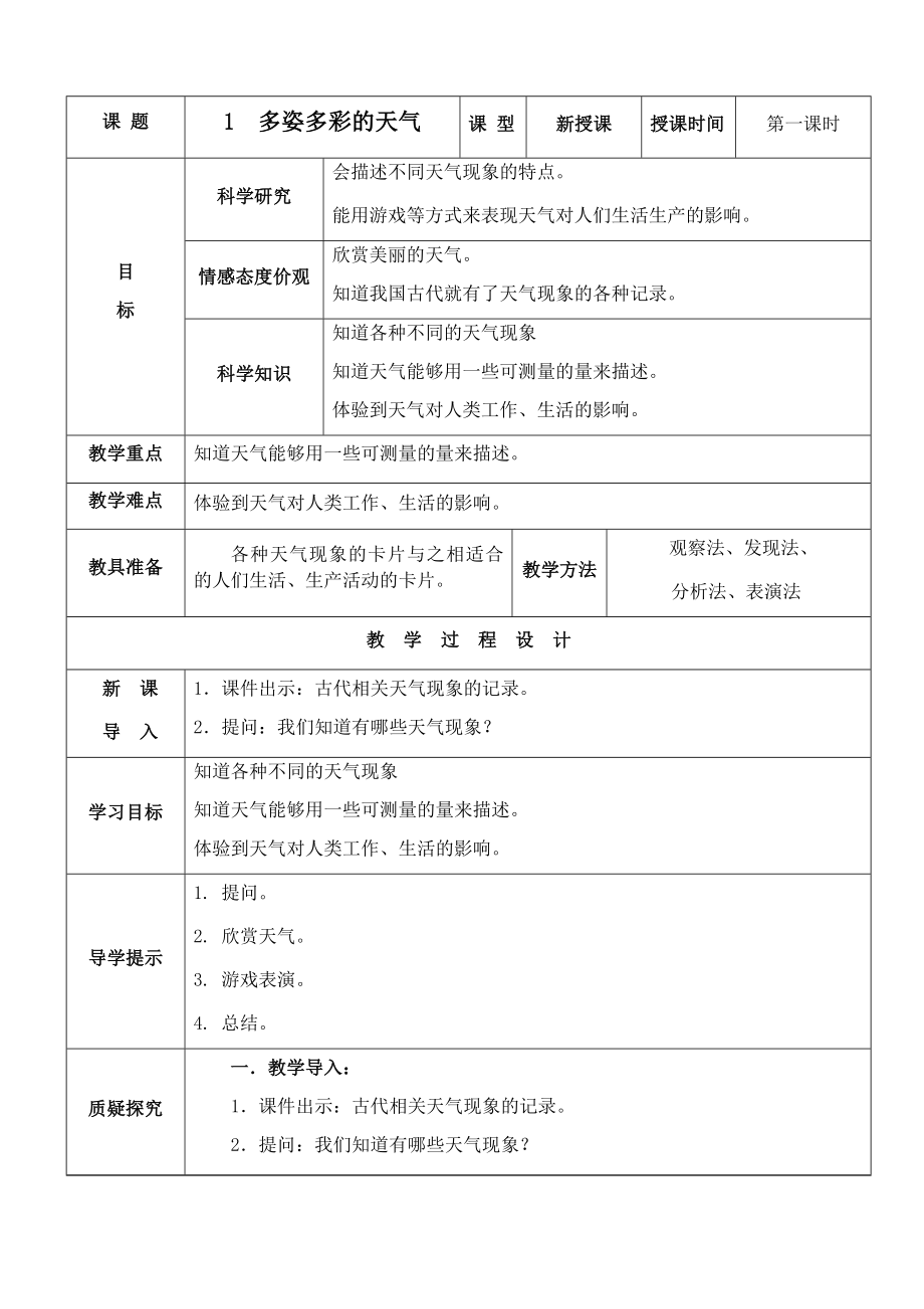 多姿多彩的天氣教學(xué)設(shè)計_第1頁