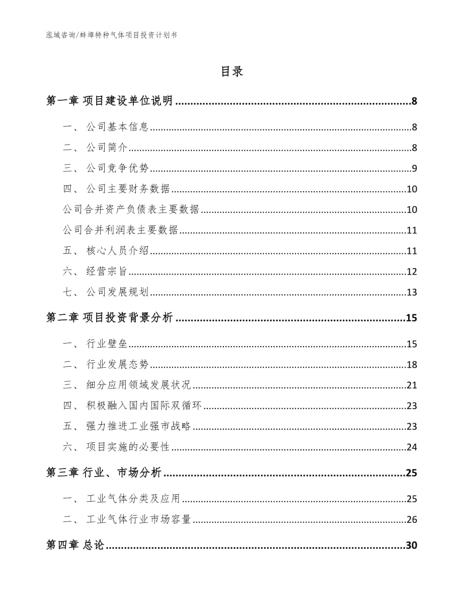 蚌埠特种气体项目投资计划书（模板范文）_第1页