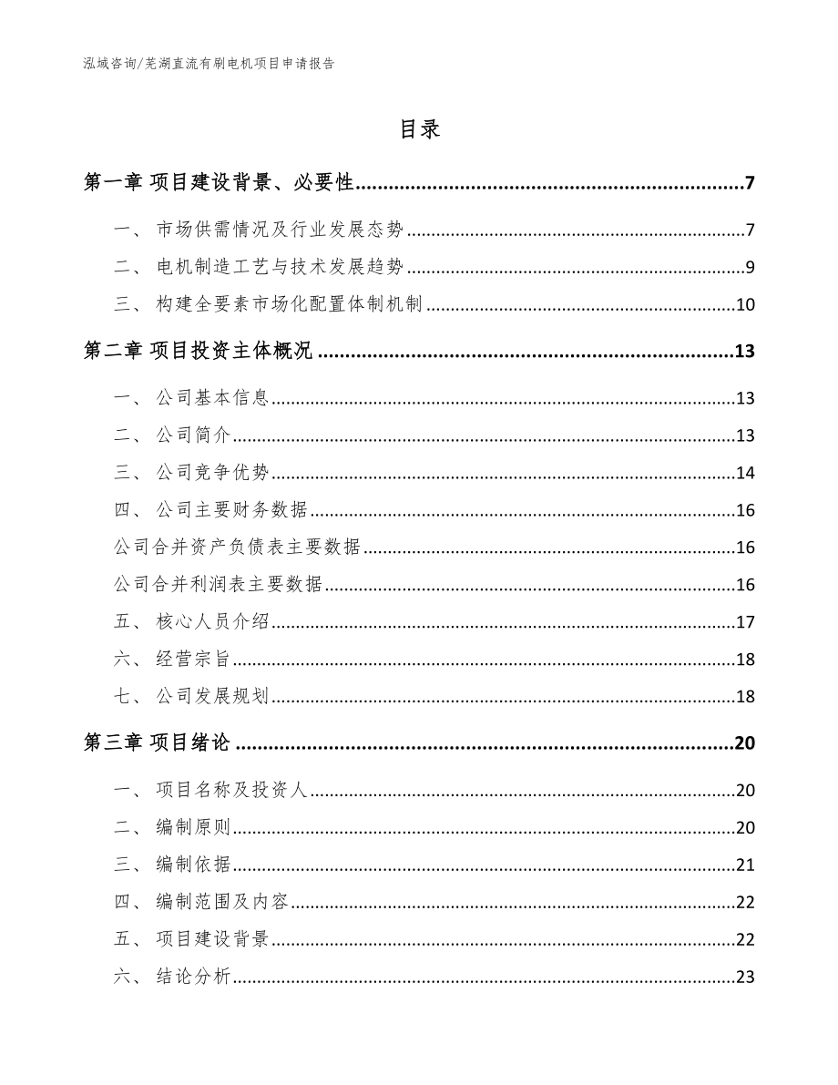 芜湖直流有刷电机项目申请报告（范文）_第1页