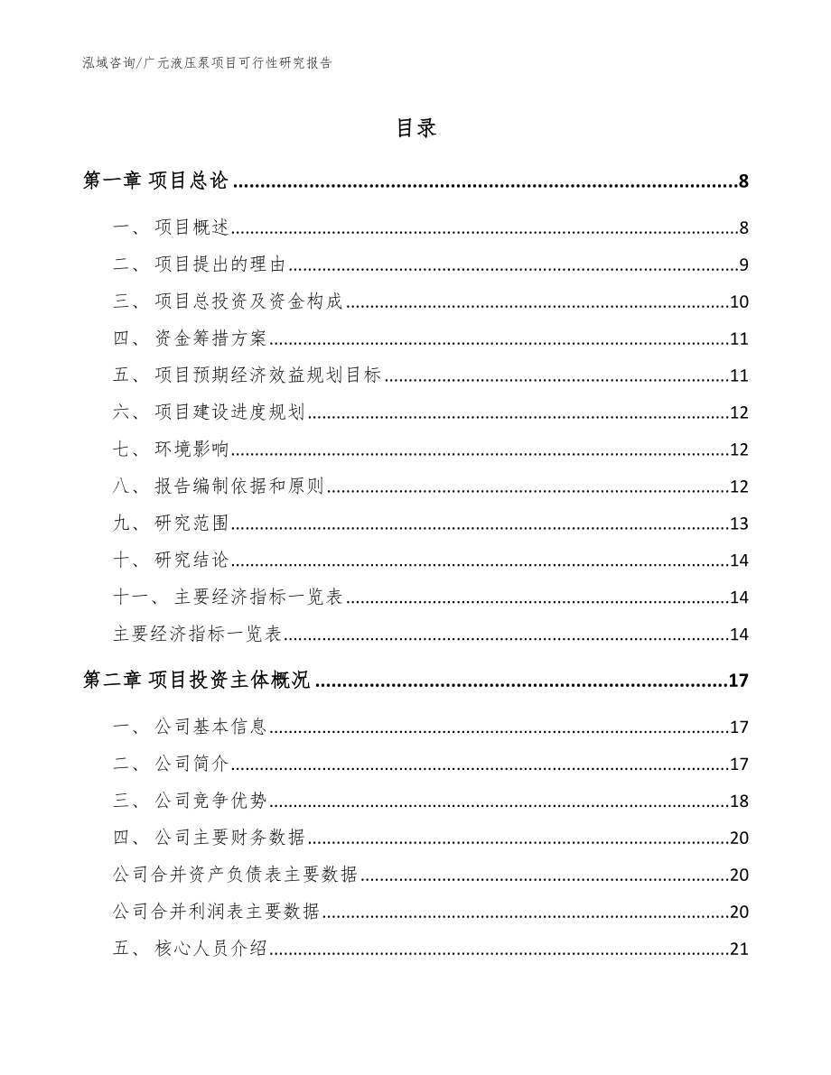 广元液压泵项目可行性研究报告【模板范文】_第1页