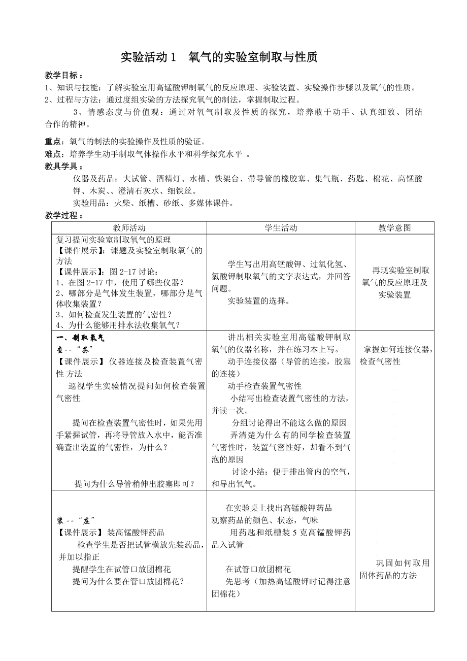 實驗活動1 氧氣的實驗室制取與性質(zhì)_第1頁