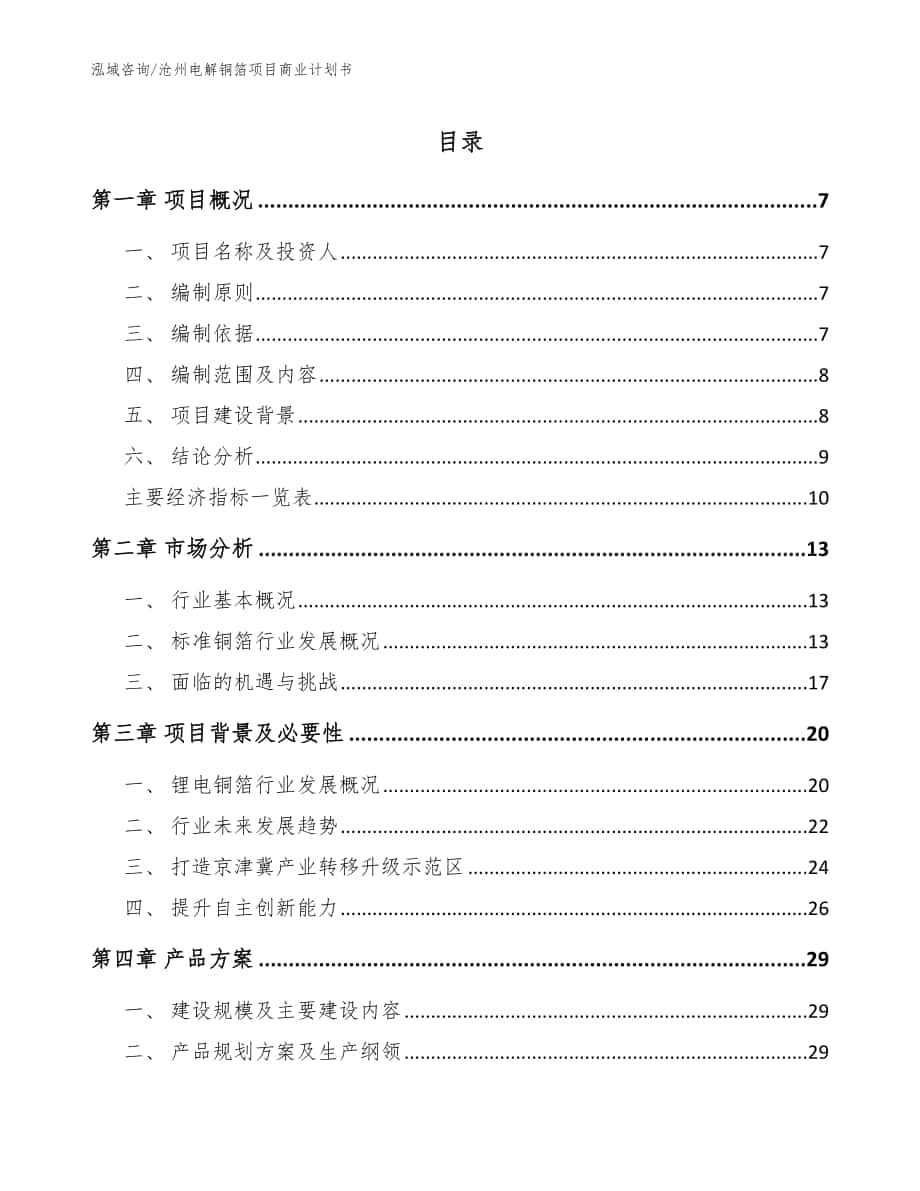 沧州电解铜箔项目商业计划书_范文模板_第1页