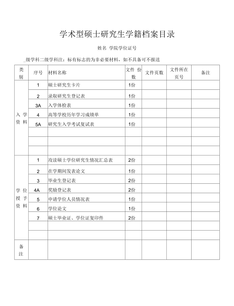 XXXX大学学术型硕士档案目录2021.docx_第1页