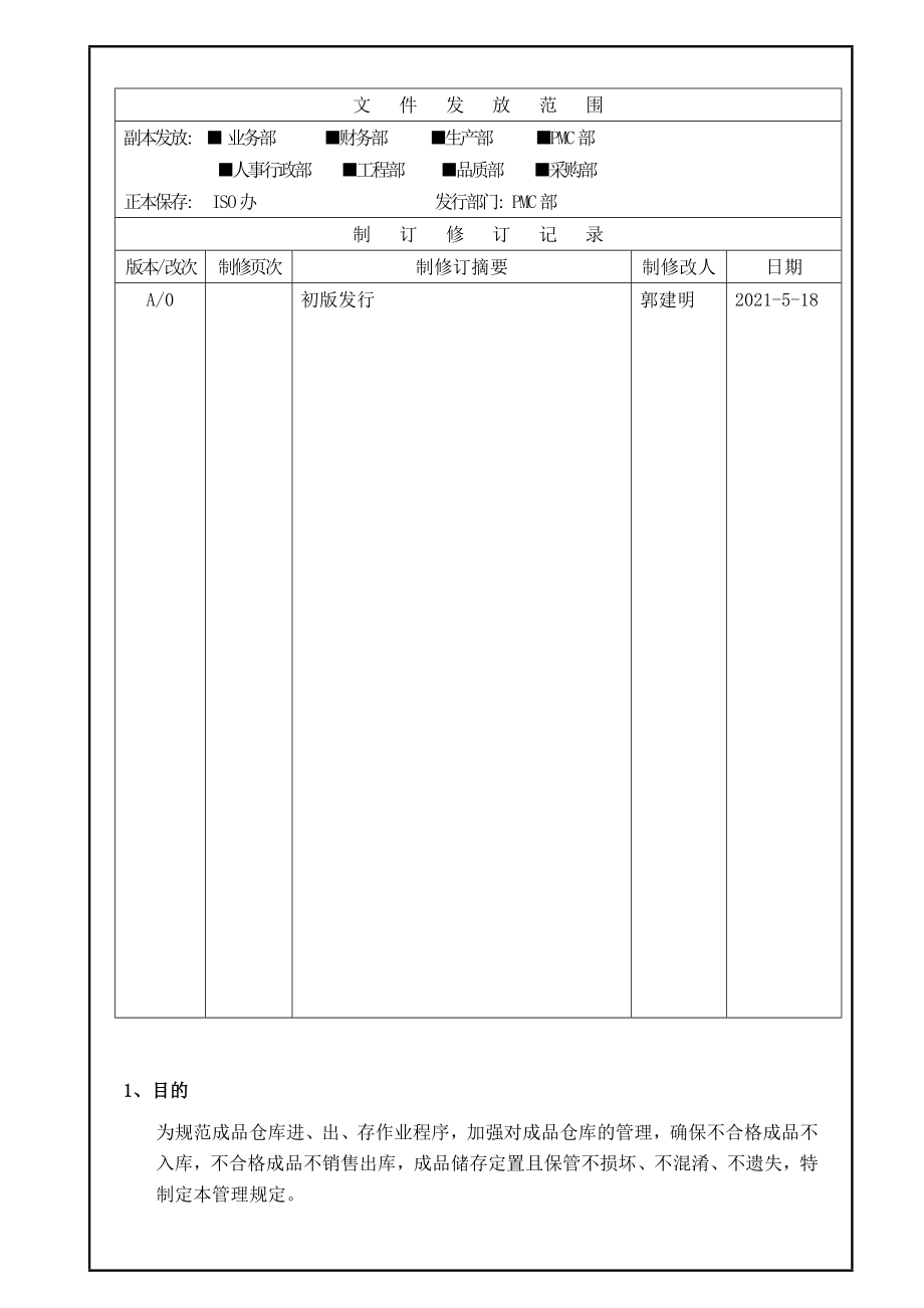 成品仓库管理制度规范成品仓库进出存的作业程序_第1页