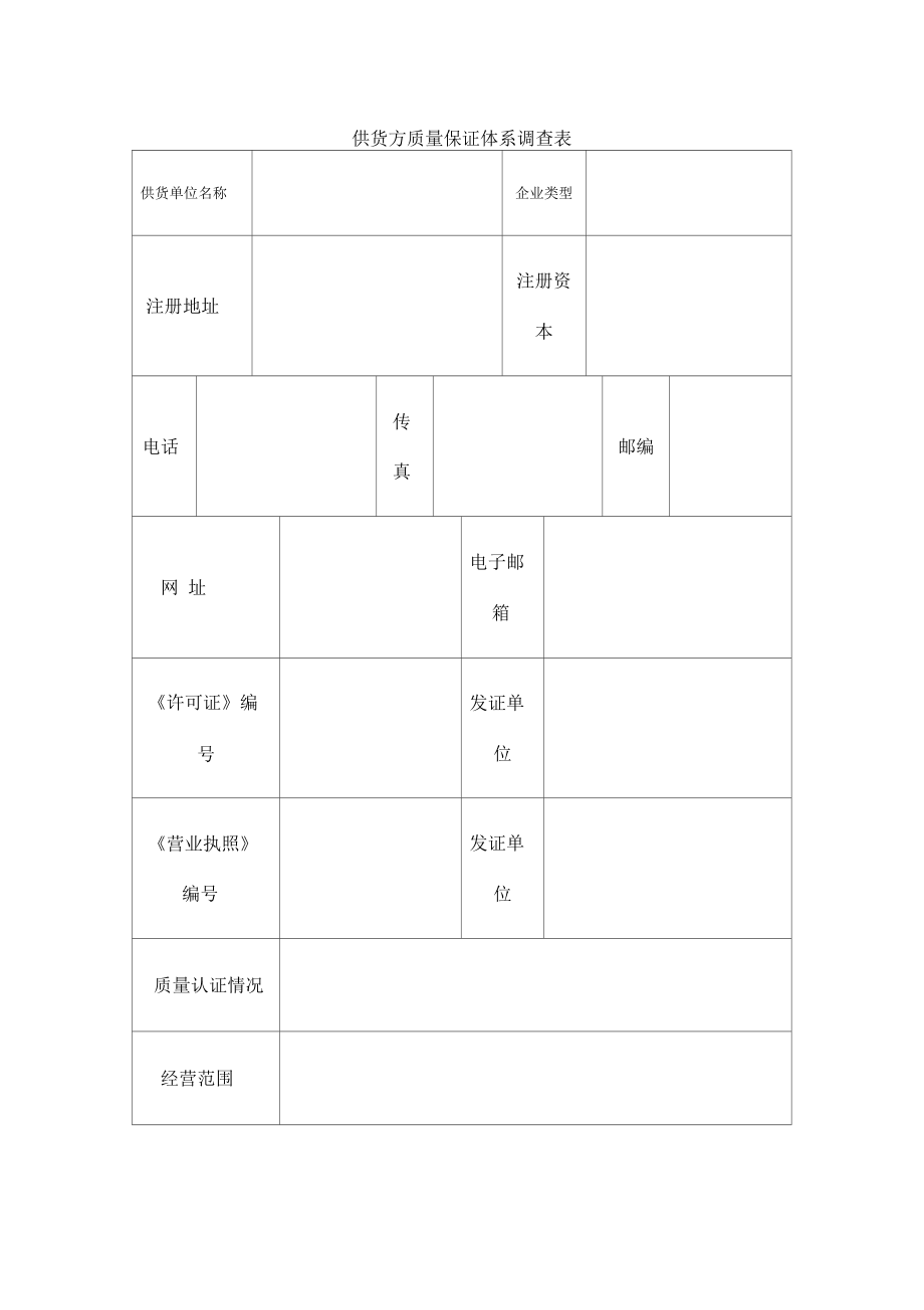 供货方质量保证体系调查表_第1页