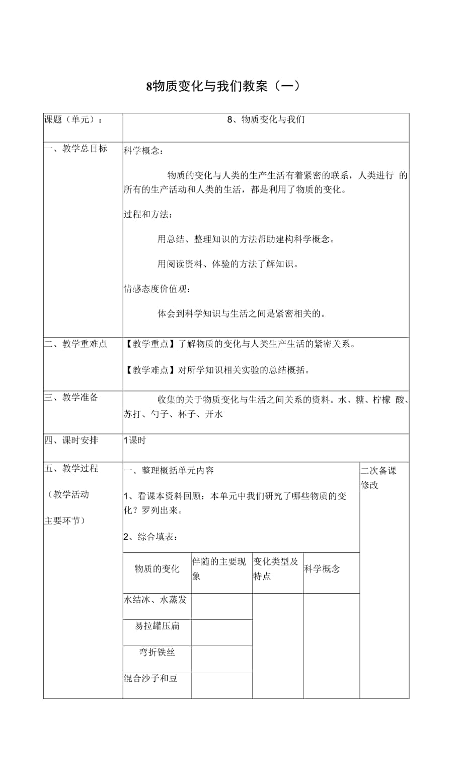 2022《物質(zhì)變化與我們 》教案（二篇）.docx_第1頁(yè)