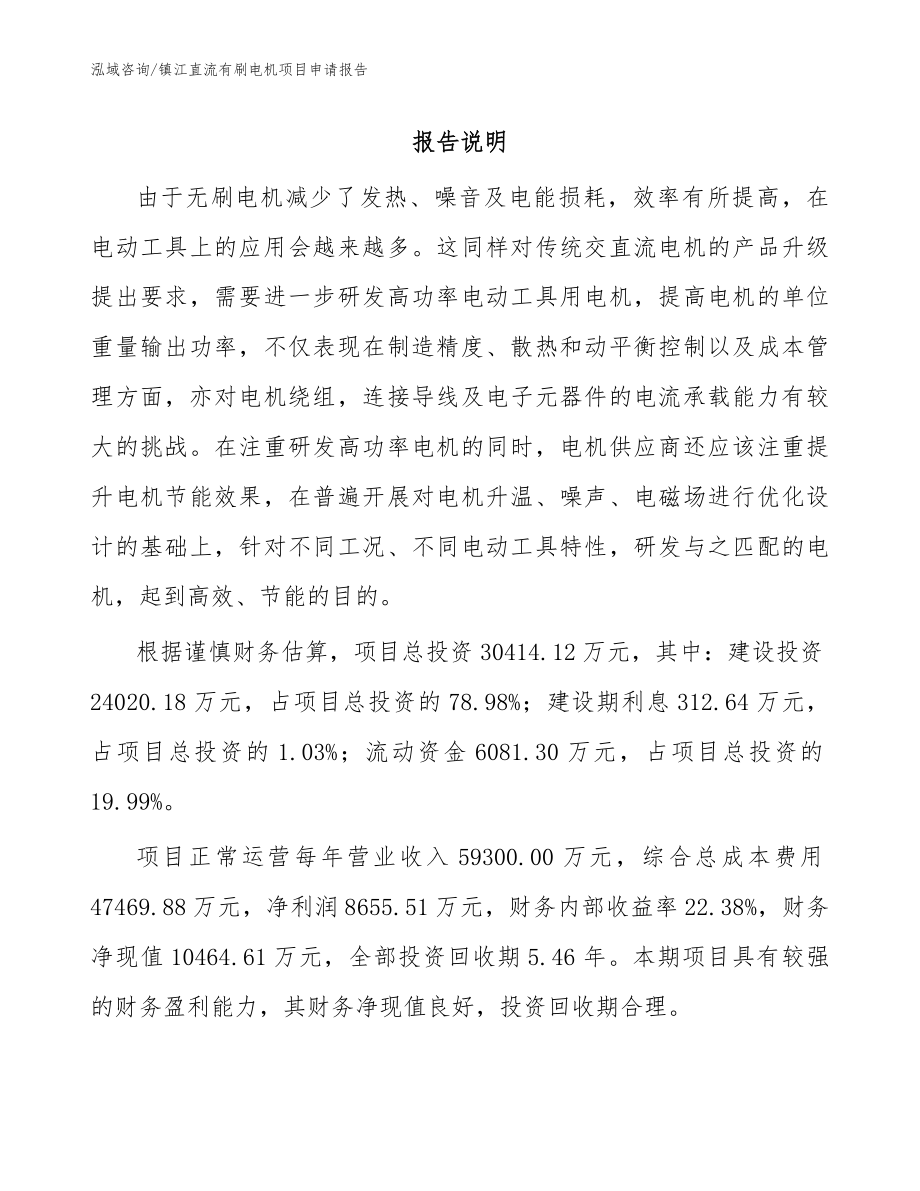 镇江直流有刷电机项目申请报告模板范文_第1页