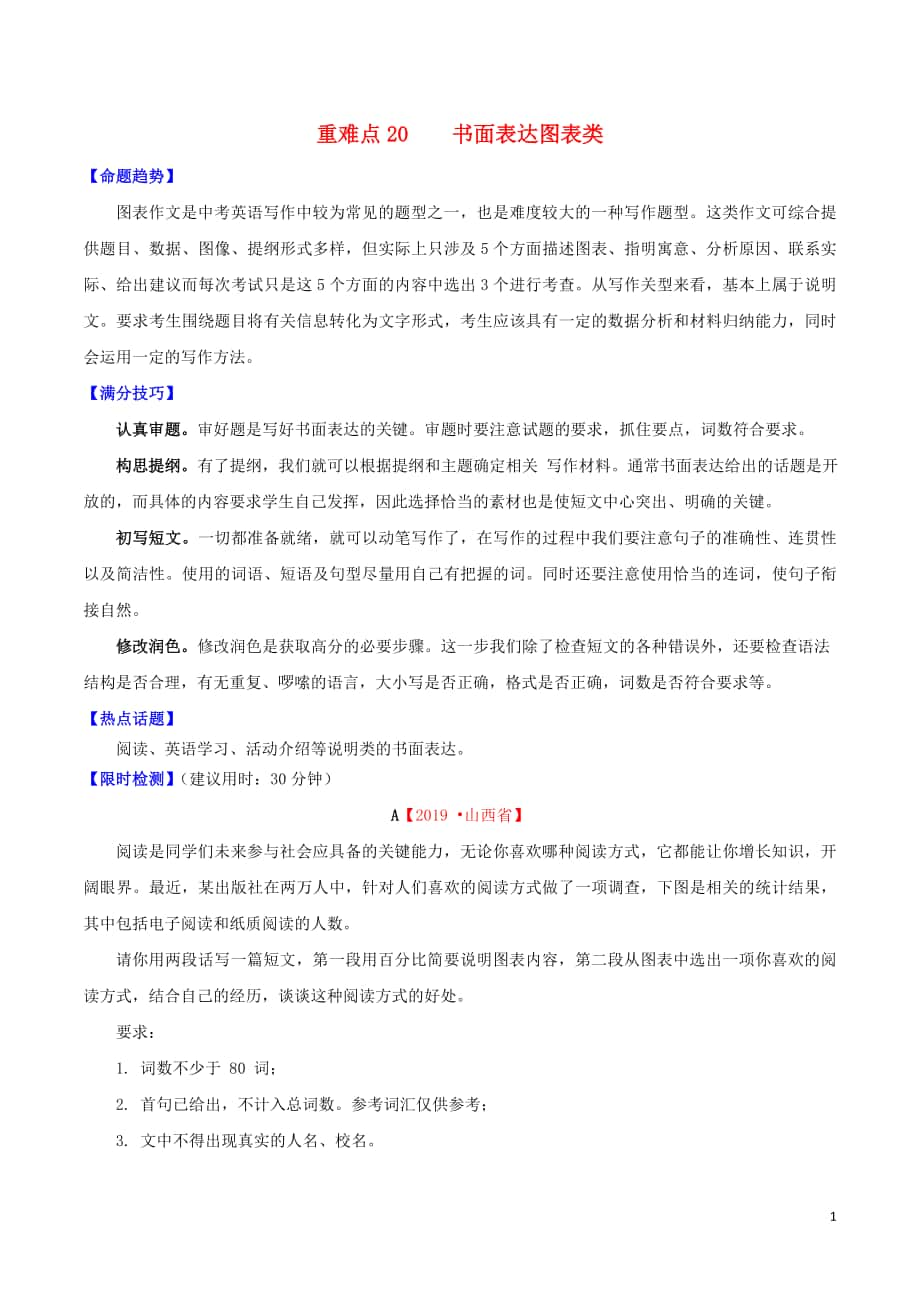 中考英语重难点专练二十书面表达图表类含解析_第1页