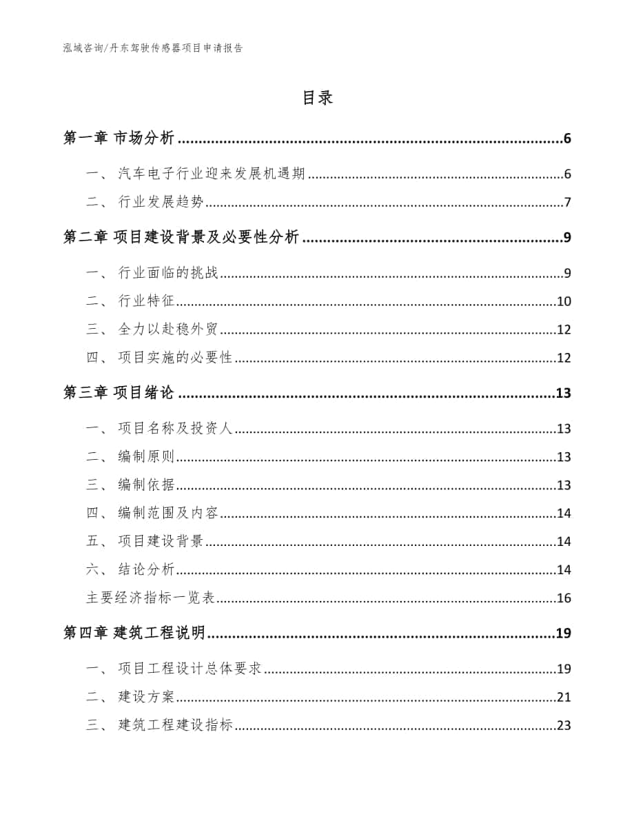 丹东驾驶传感器项目申请报告_范文_第1页