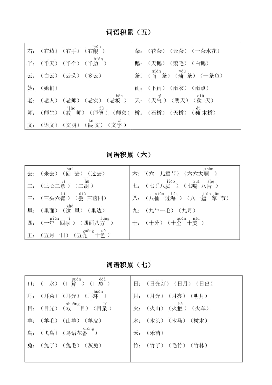 一年级上册词语积累(2)_第1页