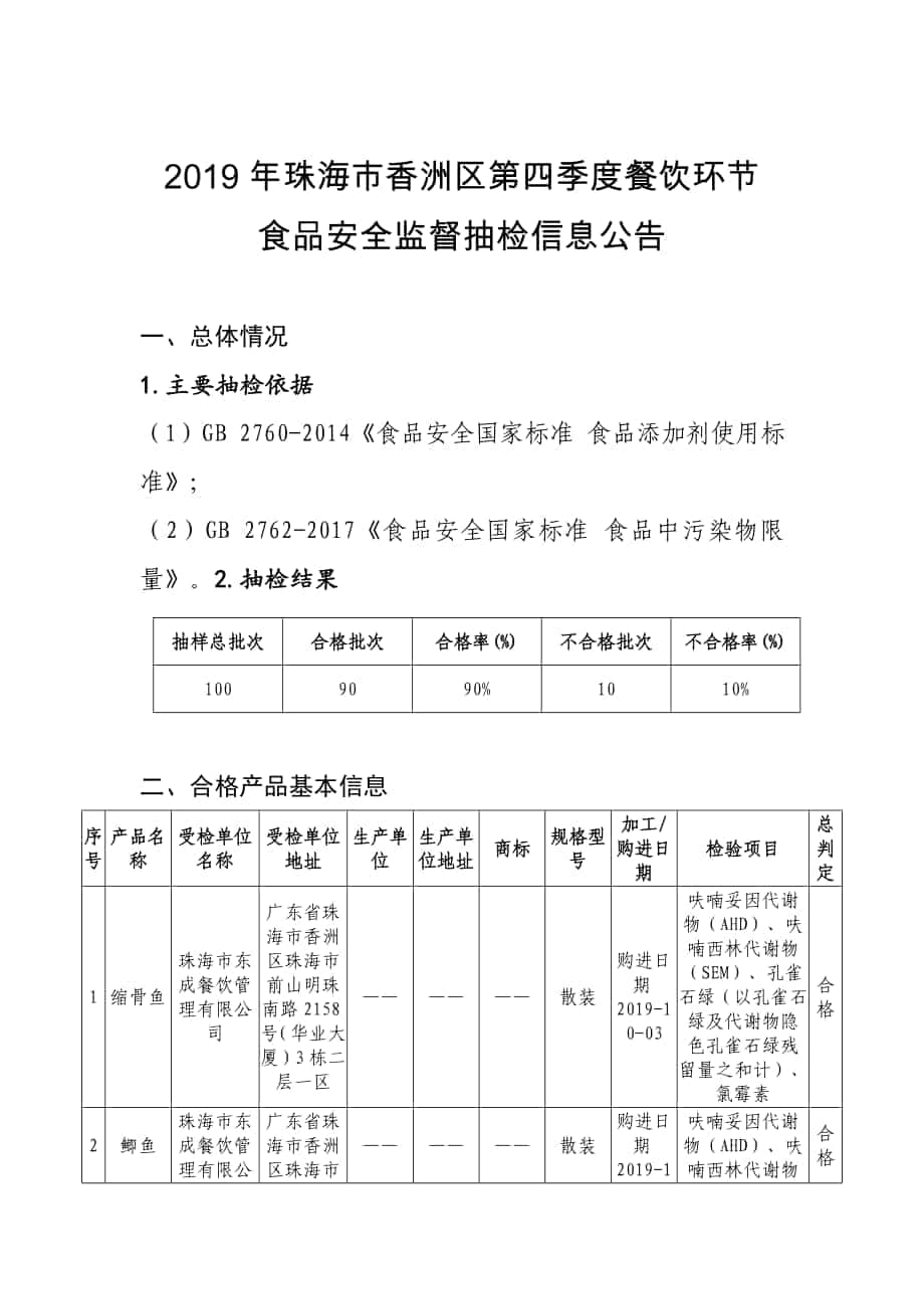 珠海香洲区第四季度餐饮环节_第1页