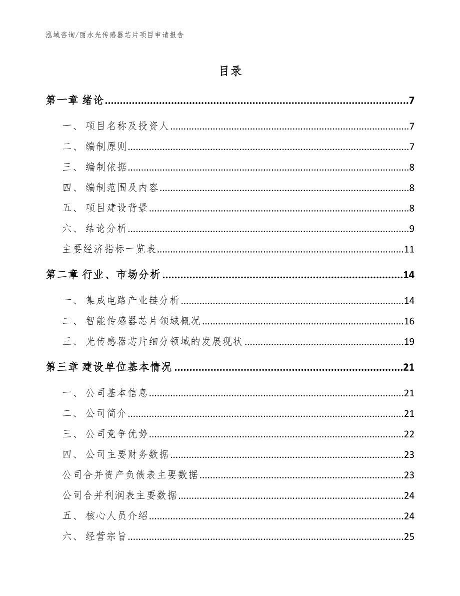 丽水光传感器芯片项目申请报告范文参考_第1页