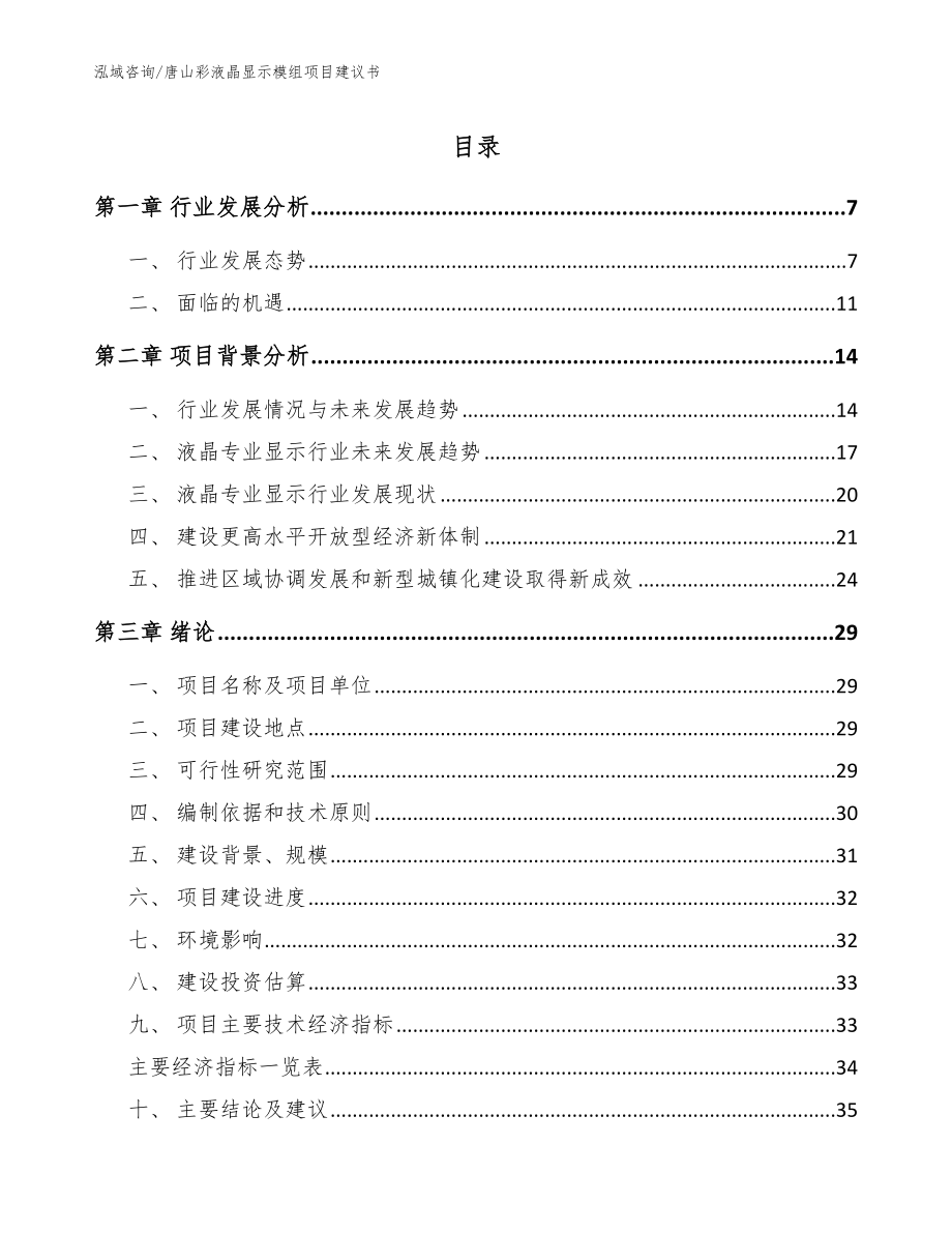 唐山彩液晶显示模组项目建议书_范文参考_第1页