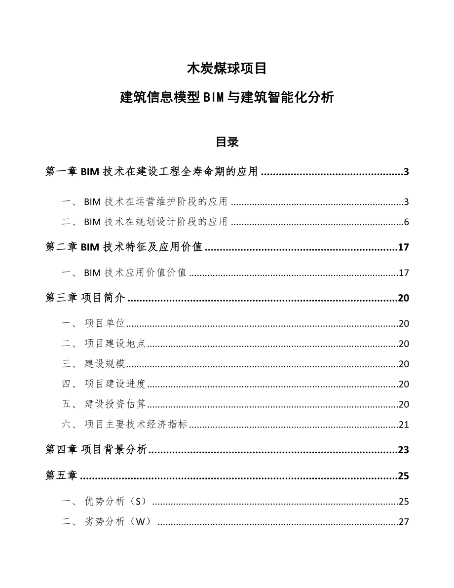 木炭煤球项目建筑信息模型BIM与建筑智能化分析（参考）_第1页