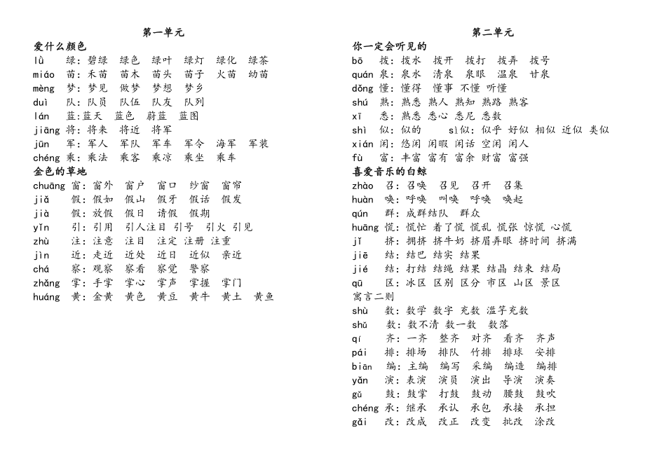 北师大版三年级上册要求会写的字组词_第1页