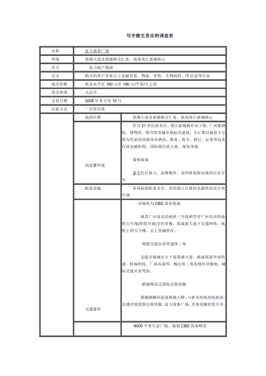 写字楼交易实例调查表_第1页