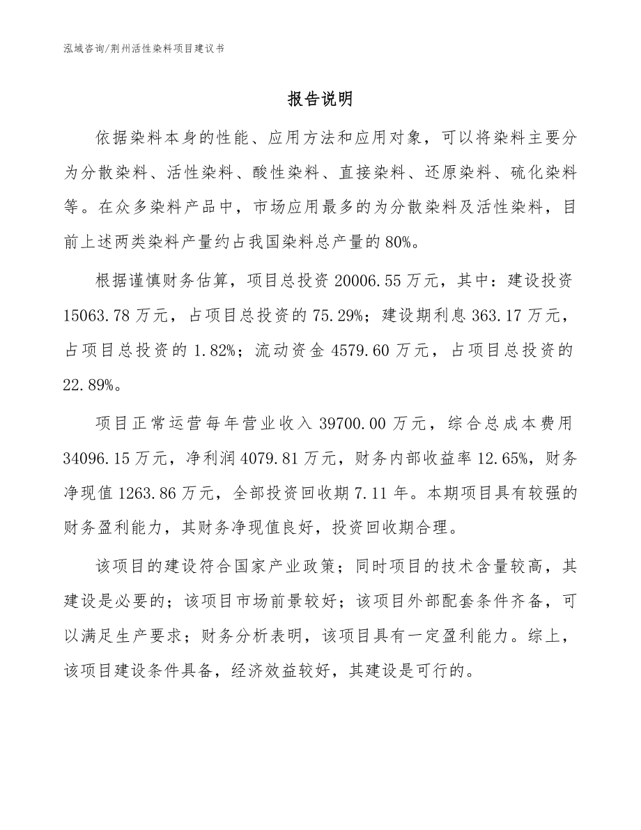 荆州活性染料项目建议书【范文模板】_第1页