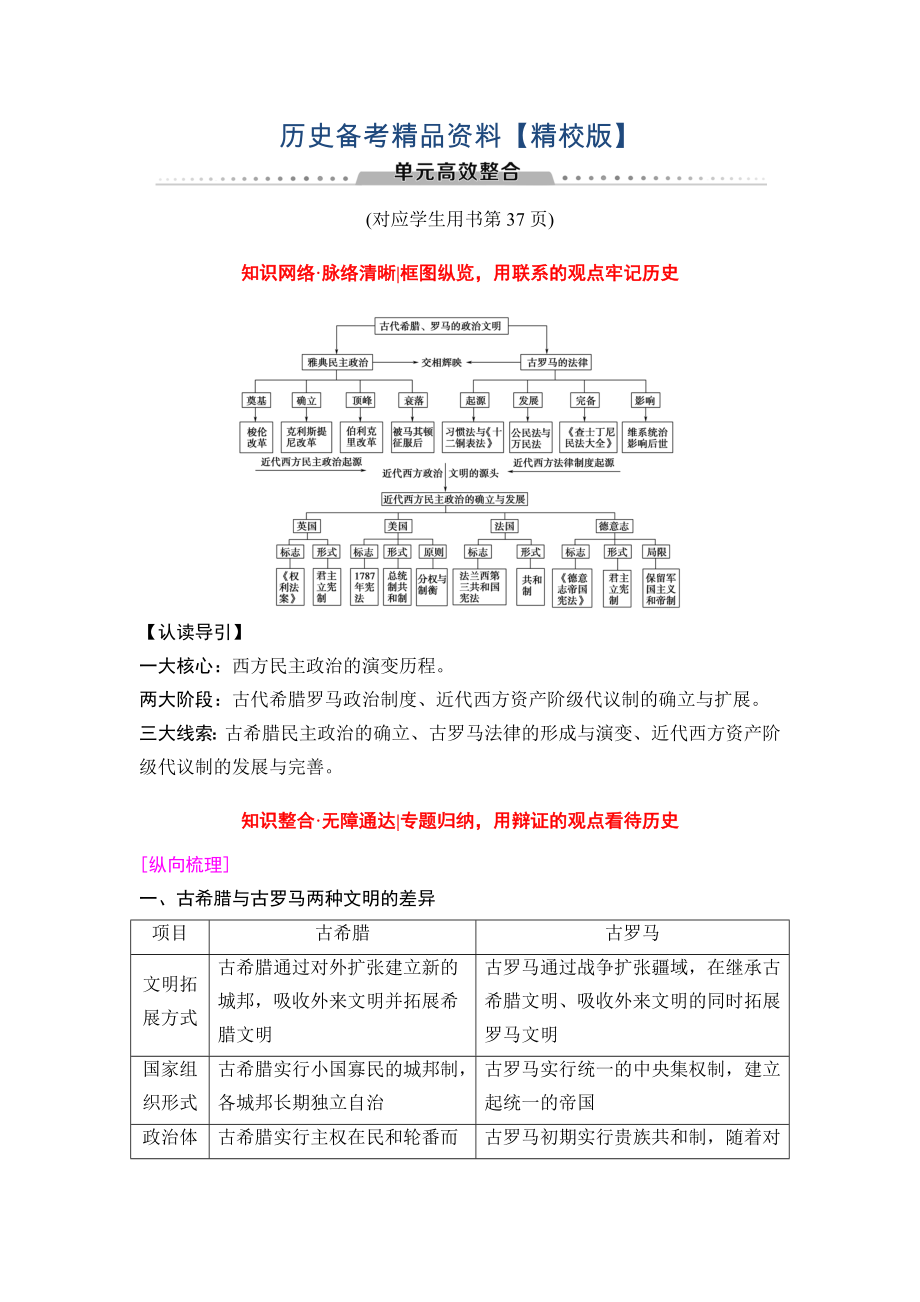 精修版高三歷史人教版教師用書：模塊一 第2單元 單元高考整合 含解析_第1頁