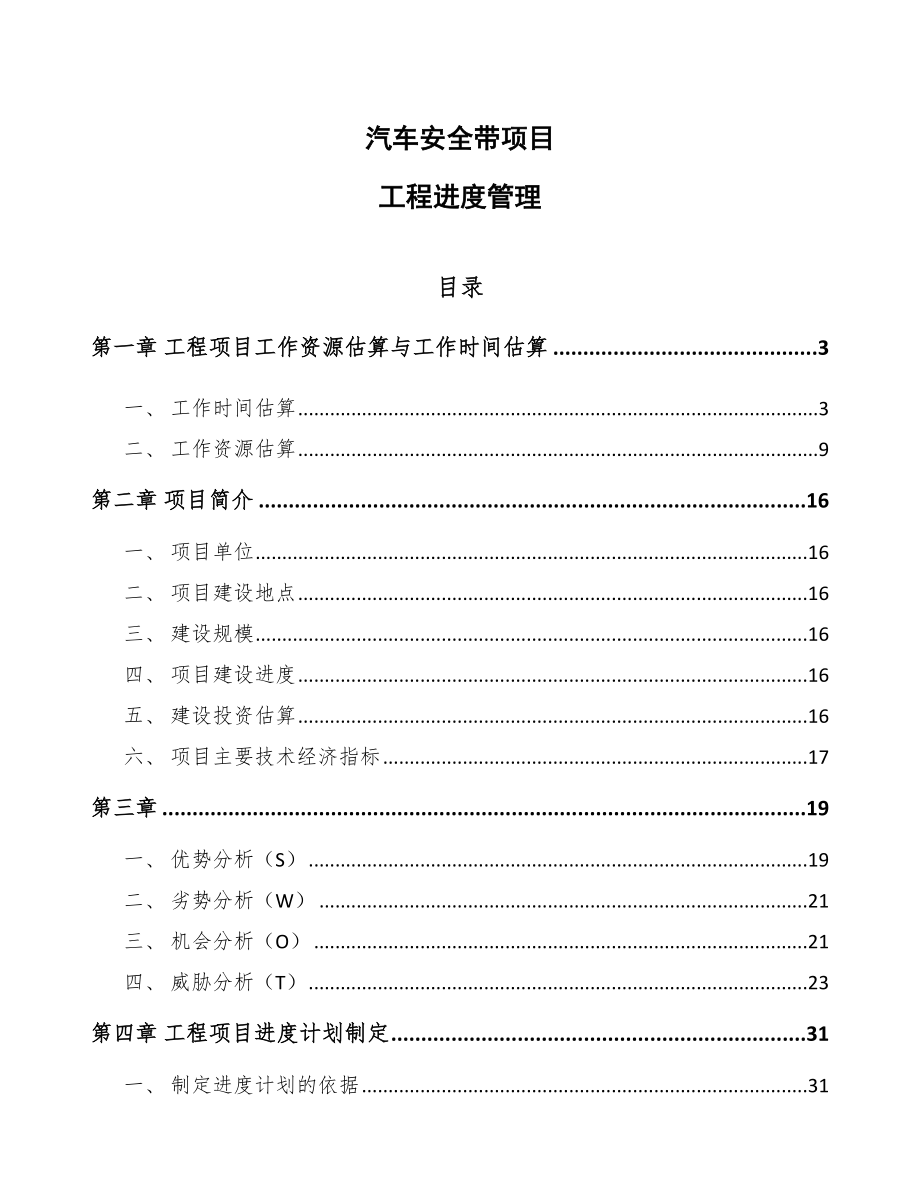 汽车安全带项目工程进度管理参考_第1页