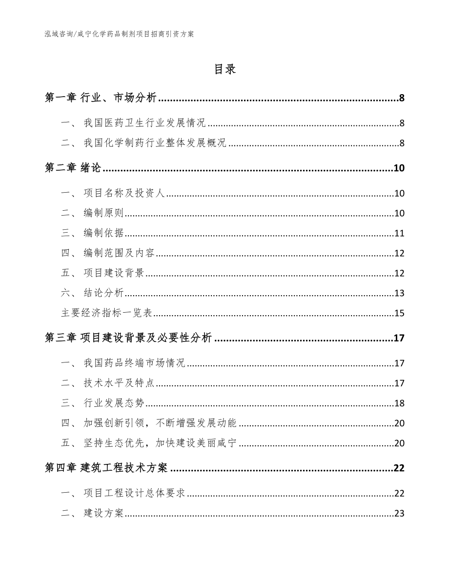 咸宁化学药品制剂项目招商引资方案【模板参考】_第1页