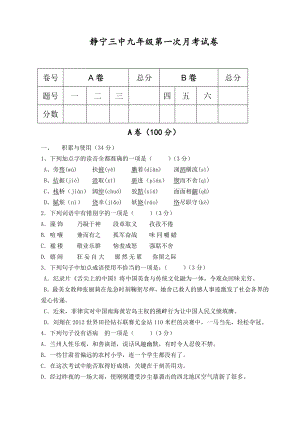 试题(8) 静宁三中九年级第一次月考试卷