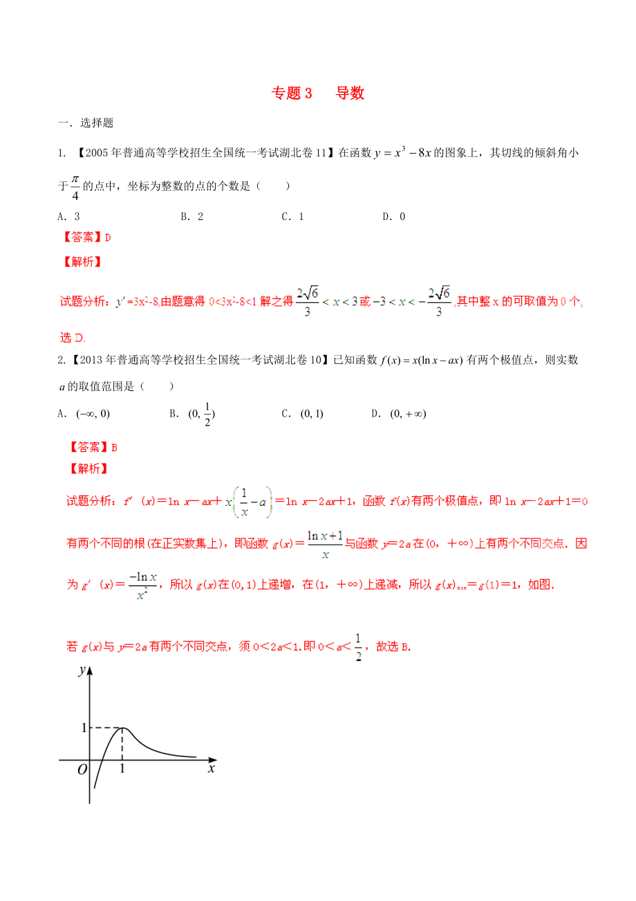 【備戰(zhàn)】湖北版高考數(shù)學(xué)分項(xiàng)匯編 專題03 導(dǎo)數(shù)含解析_第1頁