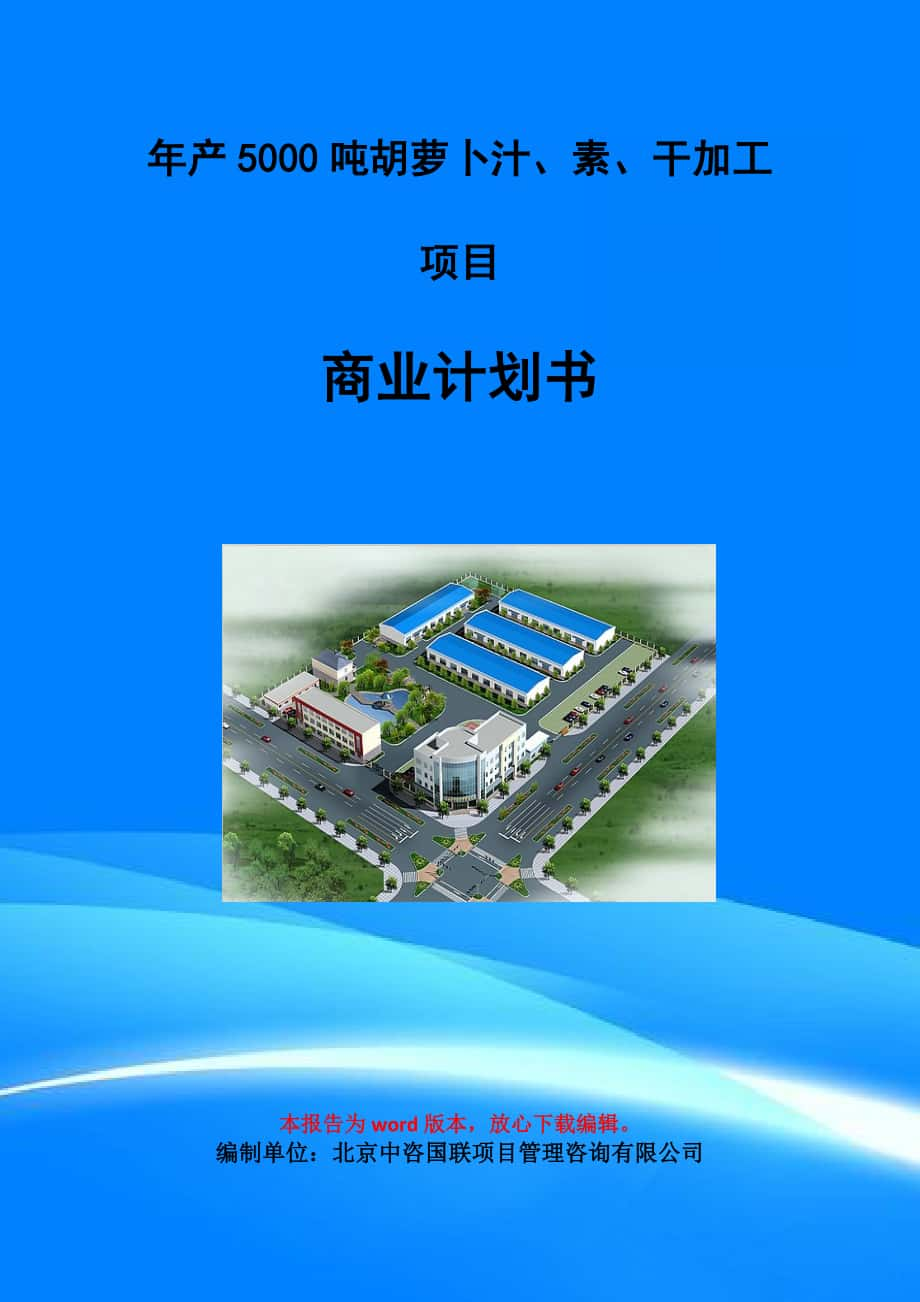 年產(chǎn)5000噸胡蘿卜汁、素、干加工項目商業(yè)計劃書寫作模板-融資招商_第1頁